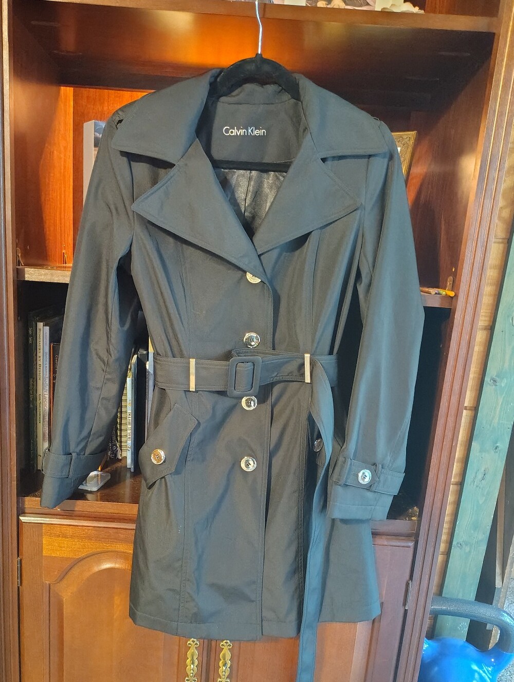 Calvin Klein Black Double-Breasted Trench Coat with Belt